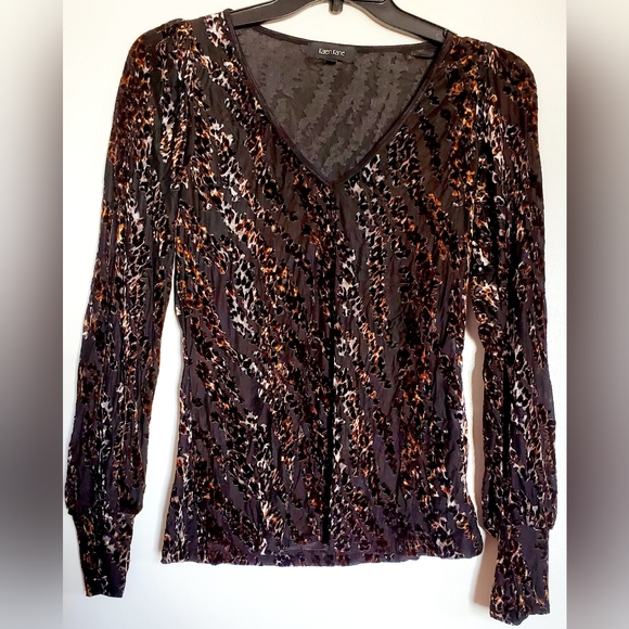 Karen Kane Black and Brown Velour  Patterned Blouse - Picture 1 of 5